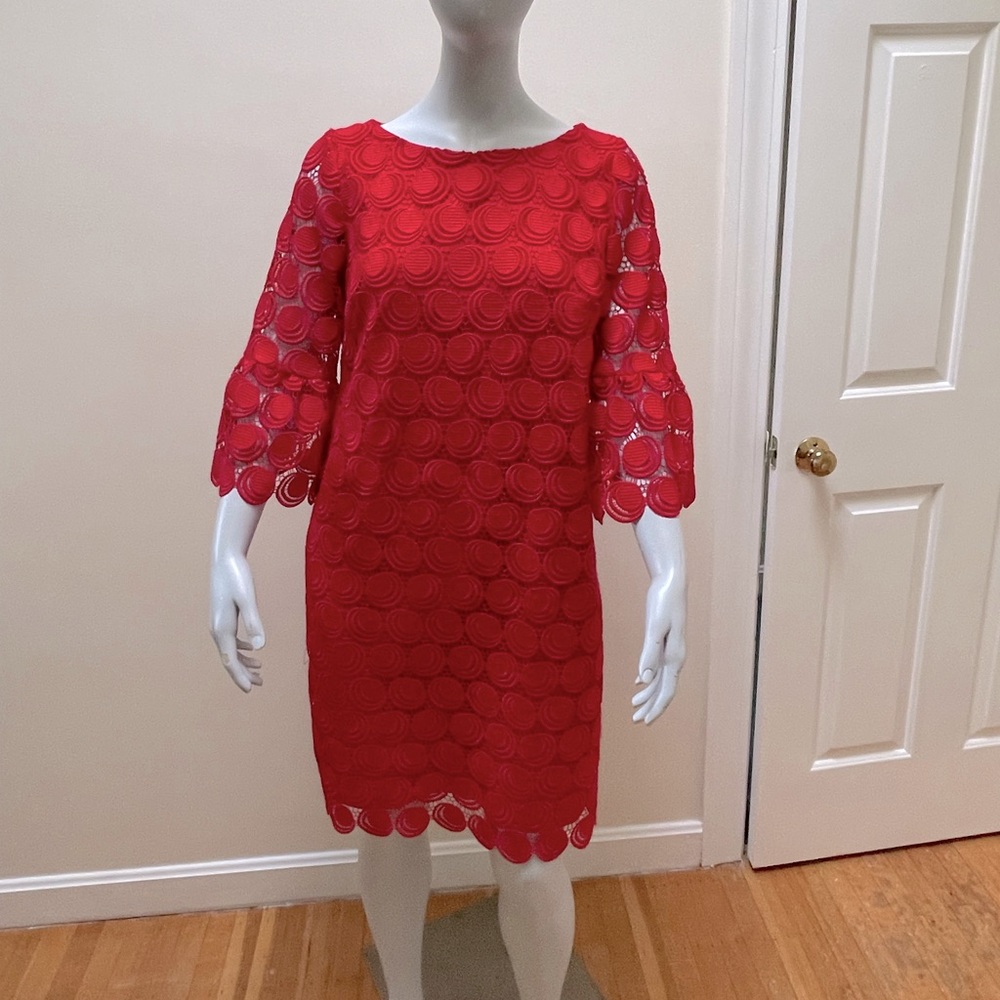 Elegant Red Lace Dress. RSVP By Talbots  Red Circle Lace Overlay Dress, Sz 10